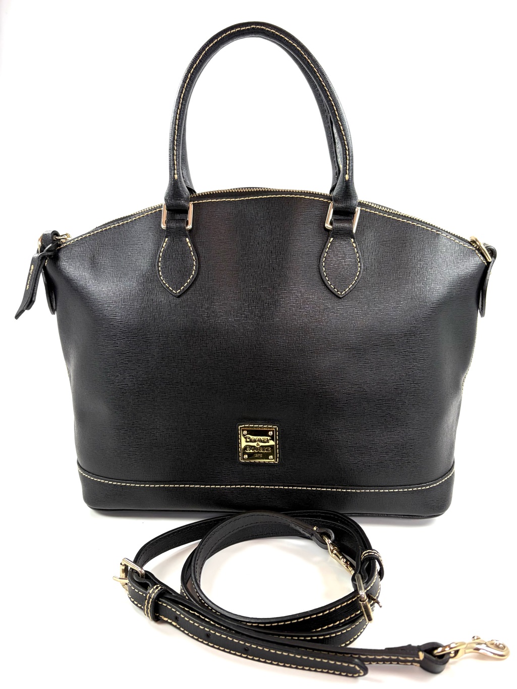 Dooney & Bourke Large Black Saffiano Leather Satchel Crossbody Euc
